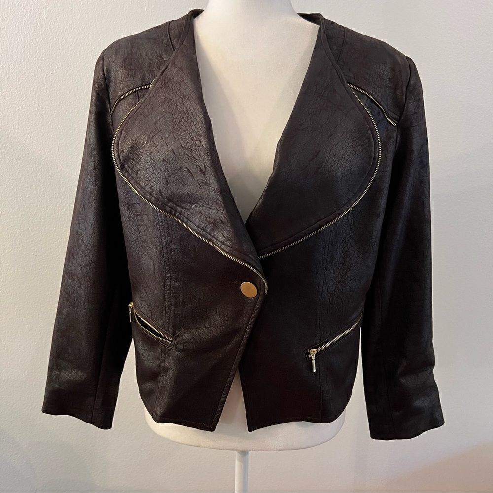 Soft Surroundings Jacket Size Medium Petite MP  Tribeca Faux Leather Black